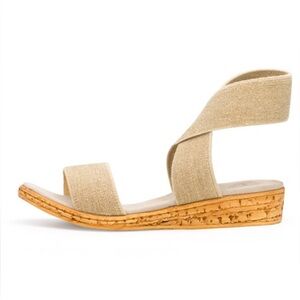 Charleston Shoe Company Benjamin 2 Bermuda Leather Slim Cork Wedge Linen Strap